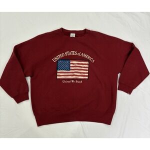 USA Flag Sweatshirt Men's XL Vintage Americana United We Stand Crewneck Pullover